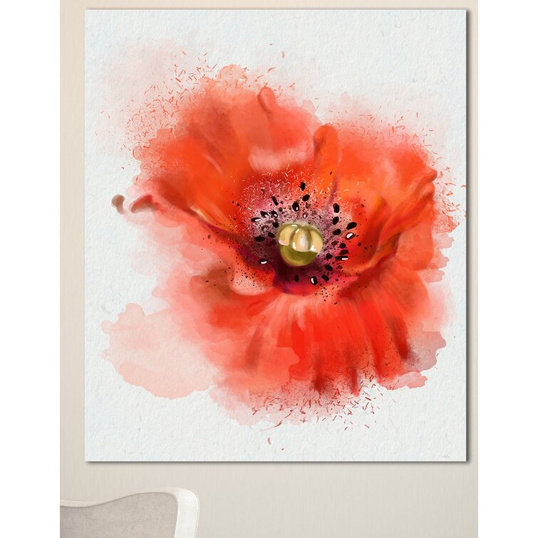 DesignArt Stylish Red Watercolor Poppy Flower Painting Print on